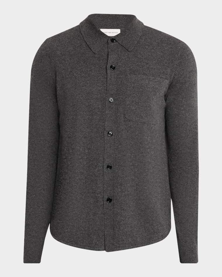 Men's Monaco Cashmere Knit Pocket Button-Down Shirt by DRIES VAN NOTEN