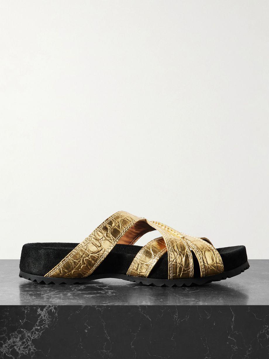 Metallic croc-effect leather sandals by DRIES VAN NOTEN