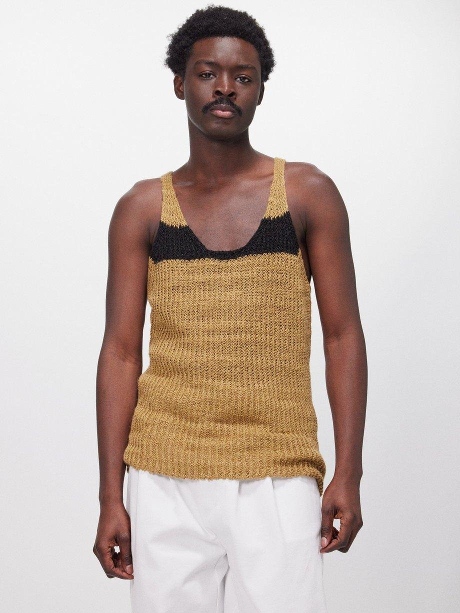 Milky striped linen-blend knitted vest by DRIES VAN NOTEN