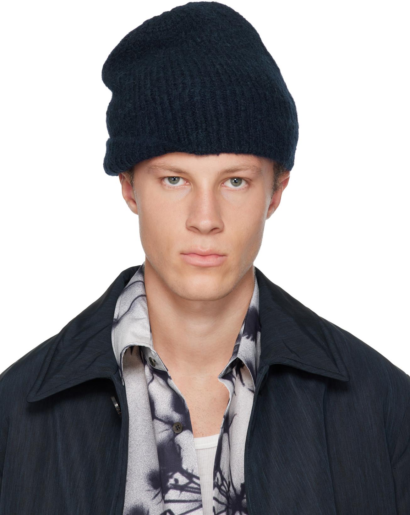 Navy Alpaca Blend Beanie by DRIES VAN NOTEN