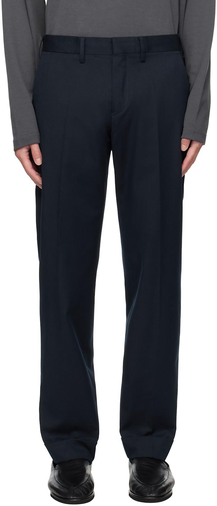 Navy Button Tab Trousers by DRIES VAN NOTEN