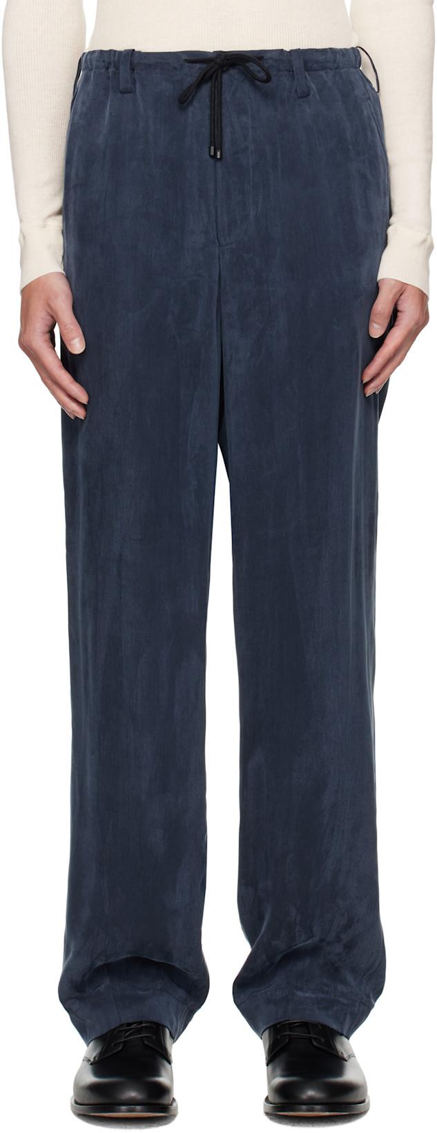Navy Drawstring Trousers by DRIES VAN NOTEN