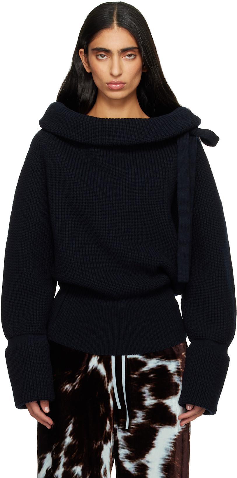 Navy Drawstring Turtleneck by DRIES VAN NOTEN