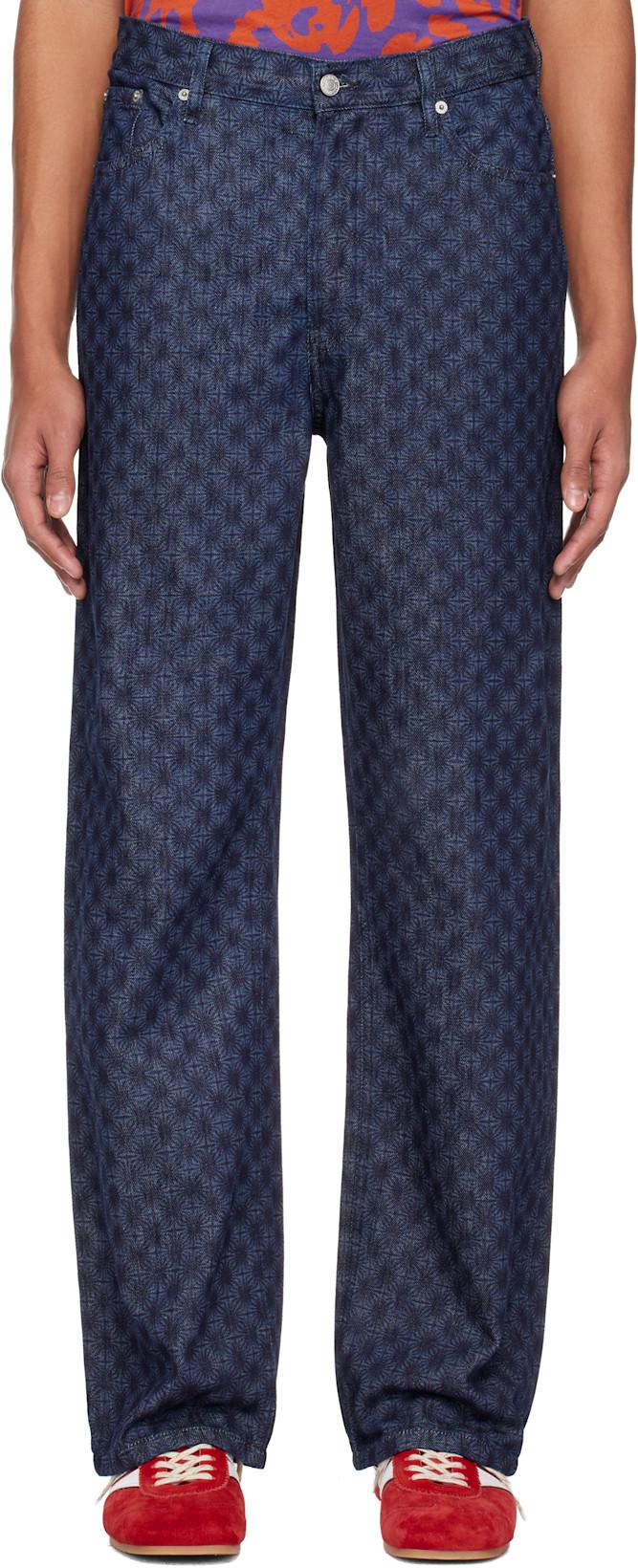 Navy Floral Jeans by DRIES VAN NOTEN