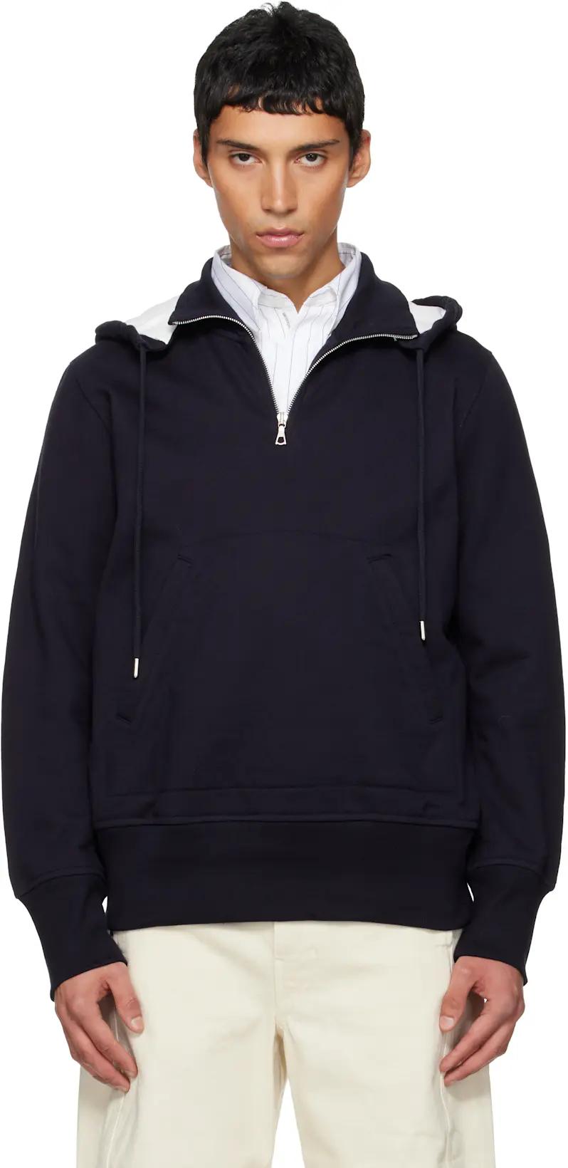 Navy Half-Zip Hoodie by DRIES VAN NOTEN
