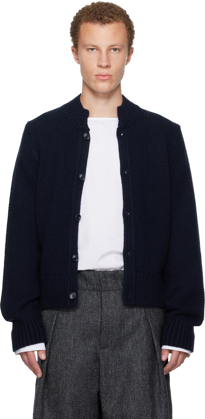 Navy Merino Wool Cardigan by DRIES VAN NOTEN