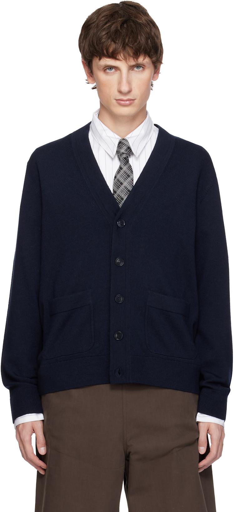 Navy Merino Wool Cardigan by DRIES VAN NOTEN
