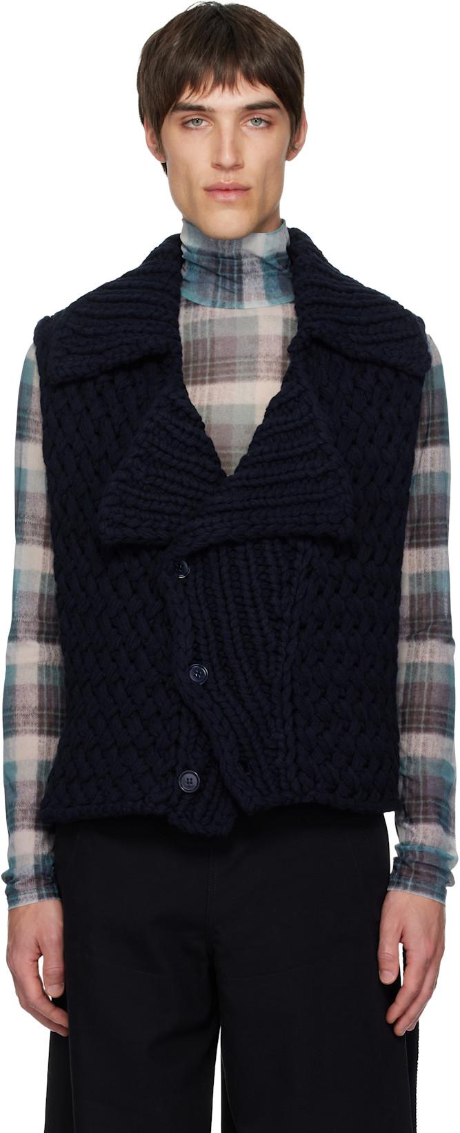 Navy Merino Wool Vest by DRIES VAN NOTEN