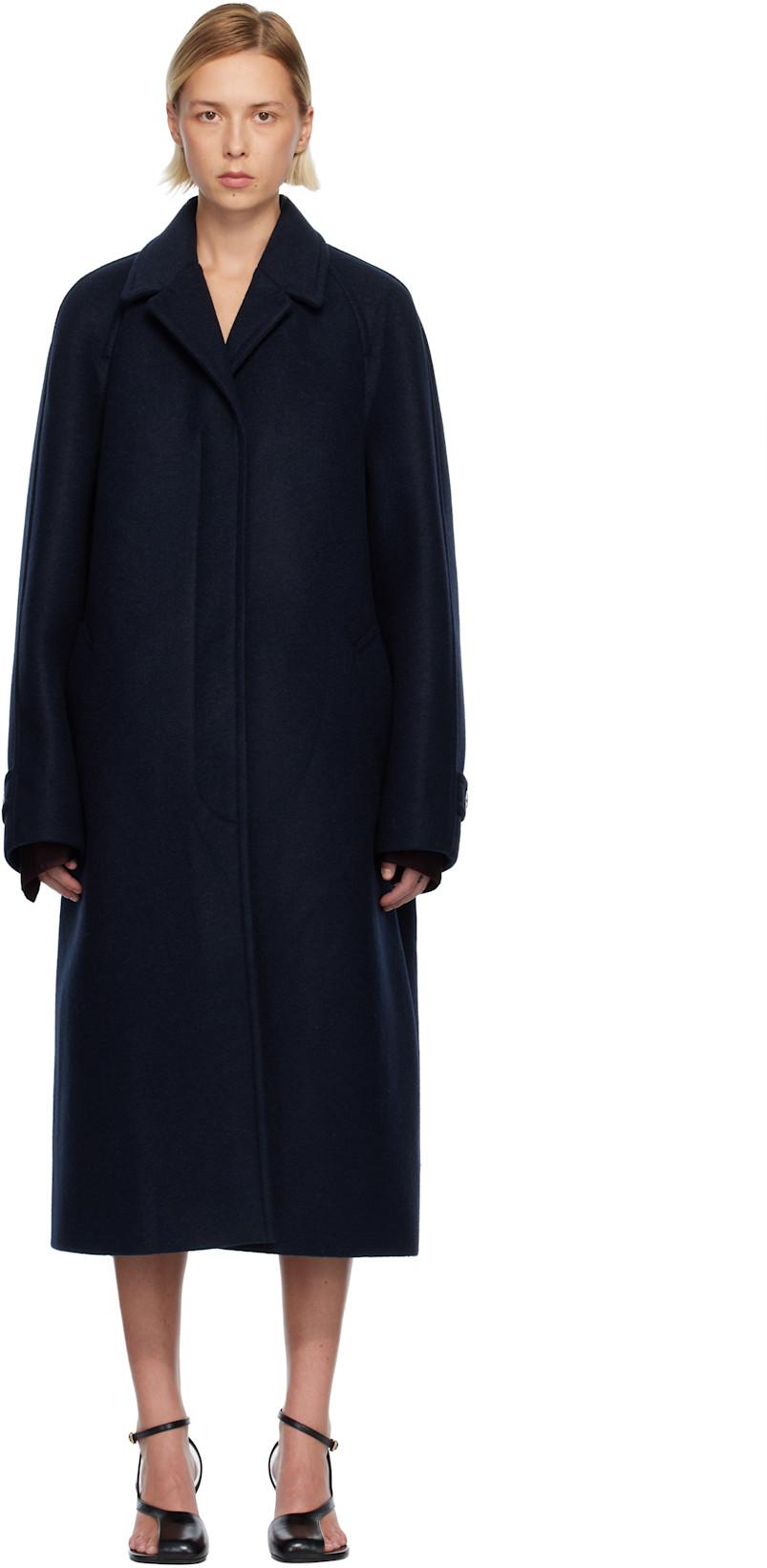 Navy Notched Lapel Coat by DRIES VAN NOTEN