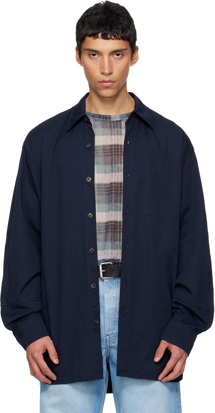 Navy Paneled Shirt by DRIES VAN NOTEN