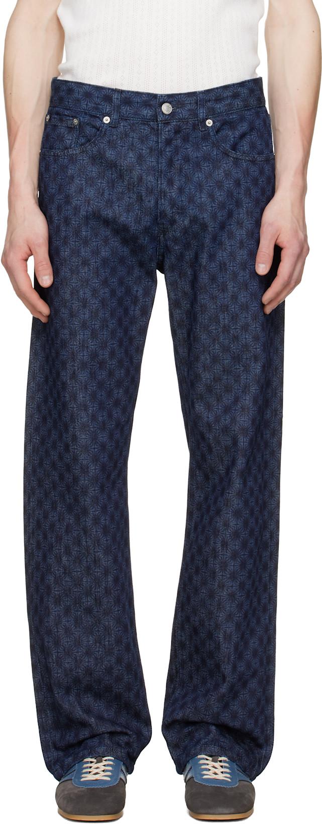 Navy Printed-Graphic Jeans by DRIES VAN NOTEN