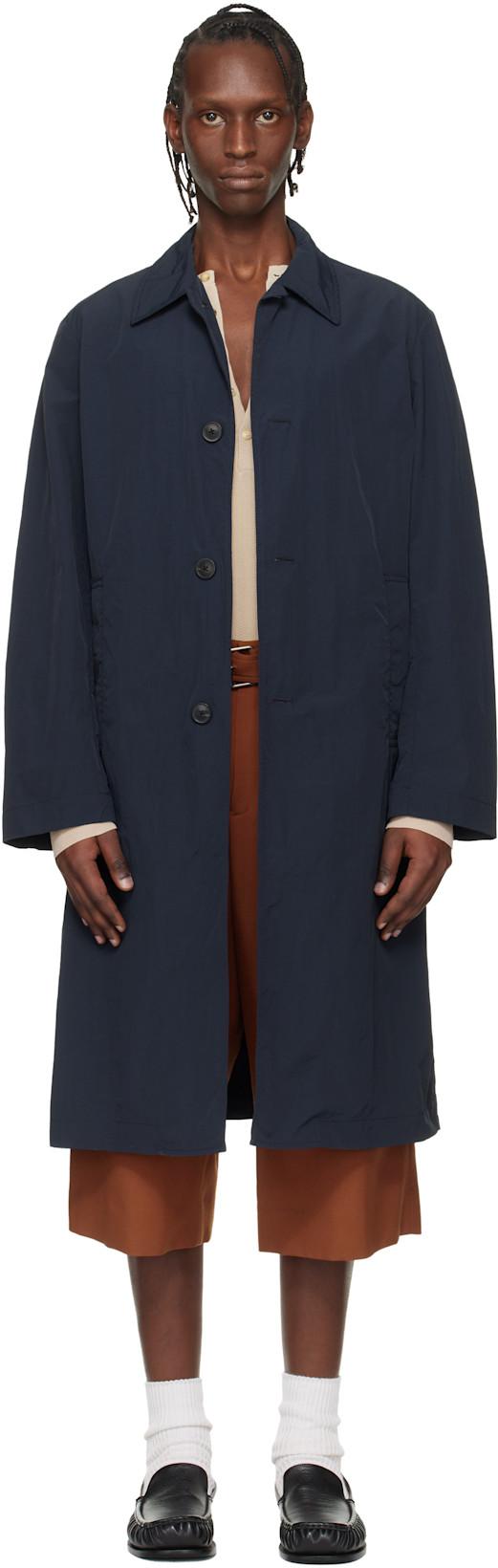 Navy Taffeta Coat by DRIES VAN NOTEN