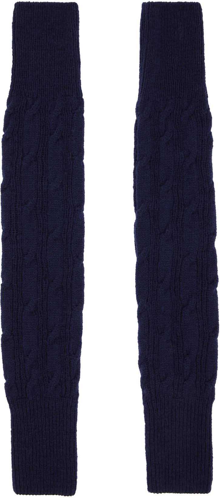 Navy Wool Arm Warmers by DRIES VAN NOTEN