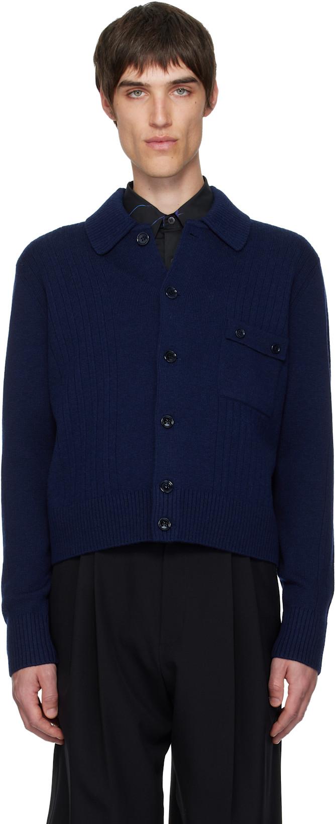 Navy Wool Cardigan by DRIES VAN NOTEN