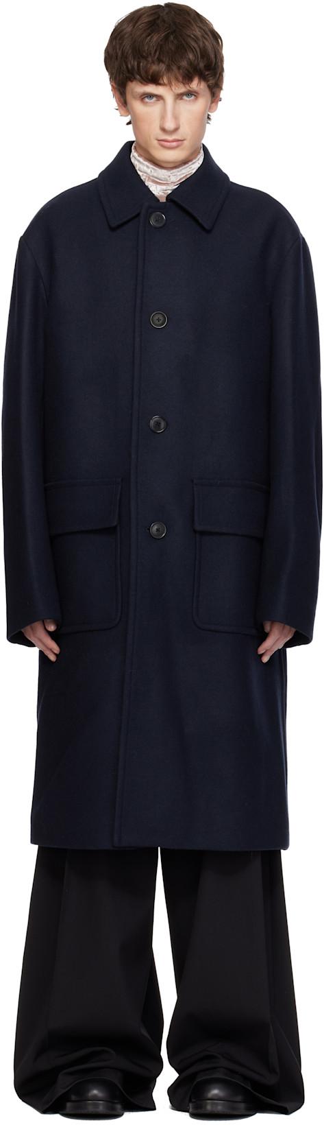 Navy Wool Coat by DRIES VAN NOTEN