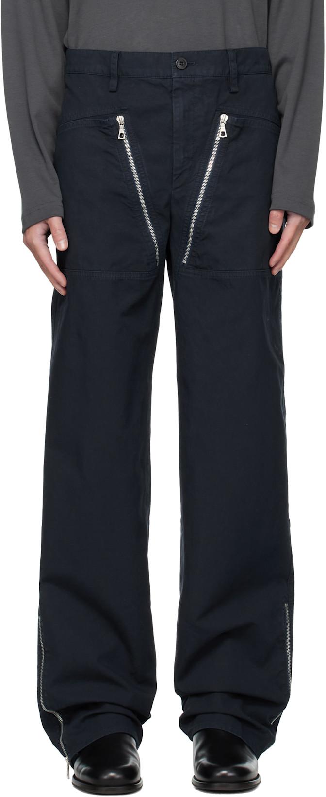 Navy Zip Trousers by DRIES VAN NOTEN