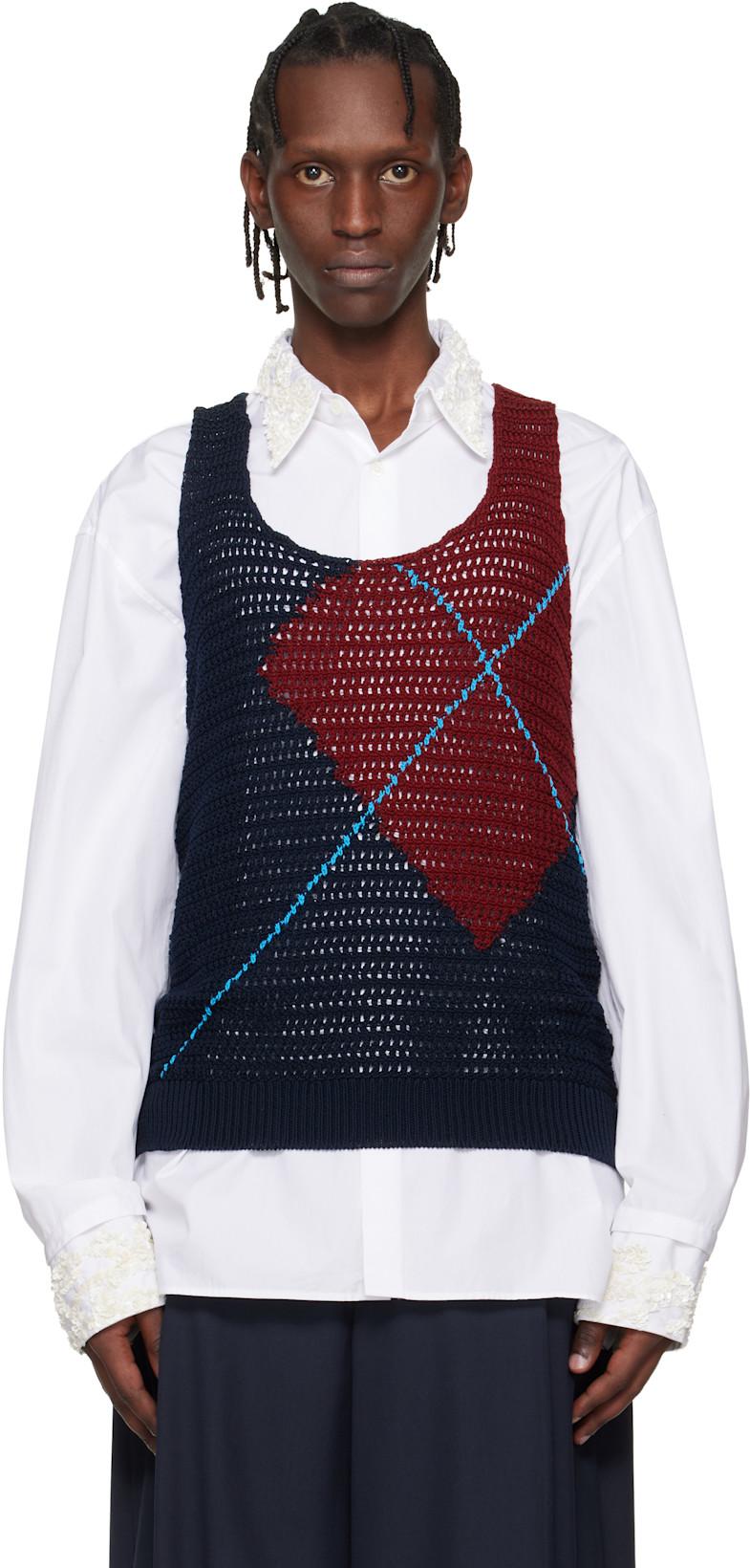 Navy & Burgundy Argyle Tank Top by DRIES VAN NOTEN