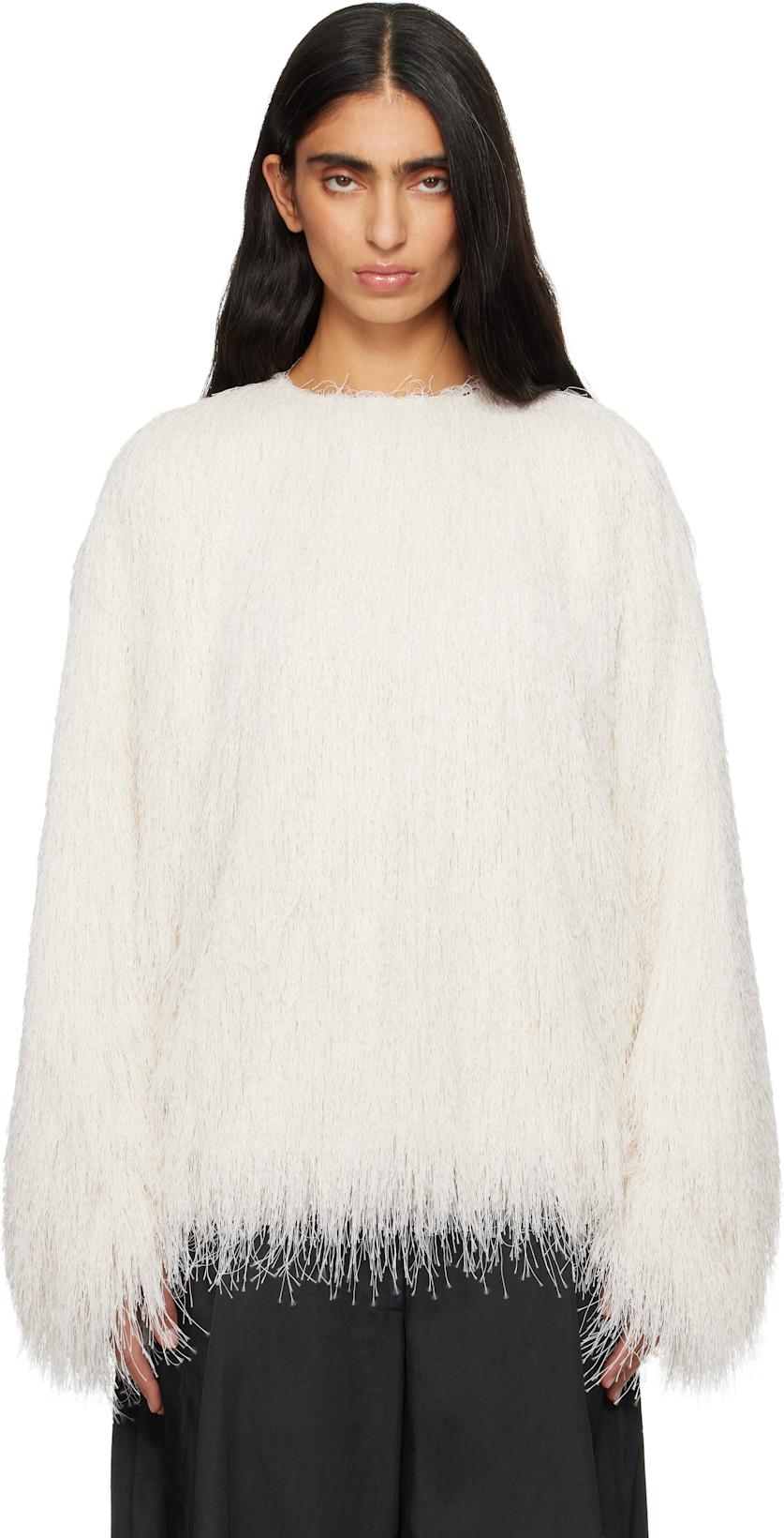 Off-White Fringed Cocoon Sweater by DRIES VAN NOTEN