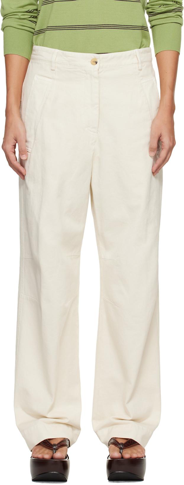 Off-White Loose Fit Workwear Trousers by DRIES VAN NOTEN