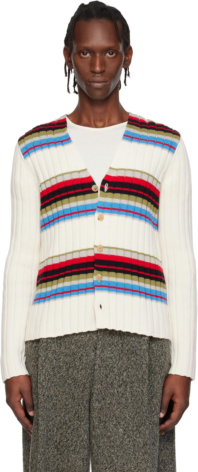 Off-White Striped Cardigan by DRIES VAN NOTEN