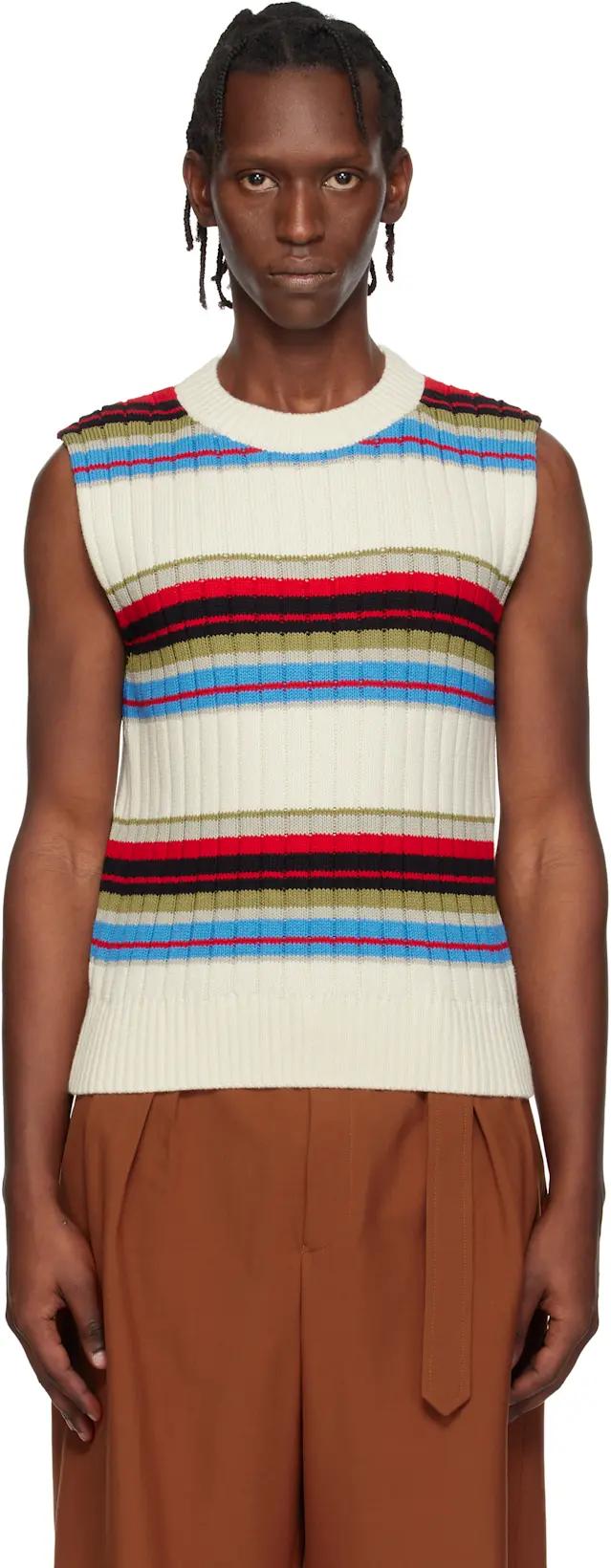 Off-White Striped Sleeveless Sweater by DRIES VAN NOTEN