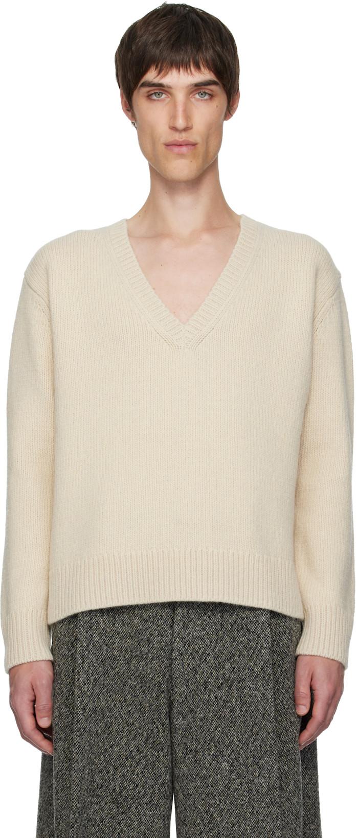 Off-White V-Neck Sweater by DRIES VAN NOTEN