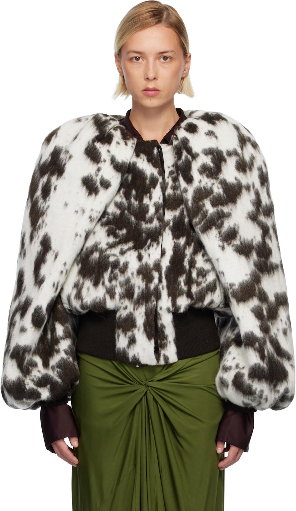 Off-White & Brown Brushed Bomber Jacket by DRIES VAN NOTEN