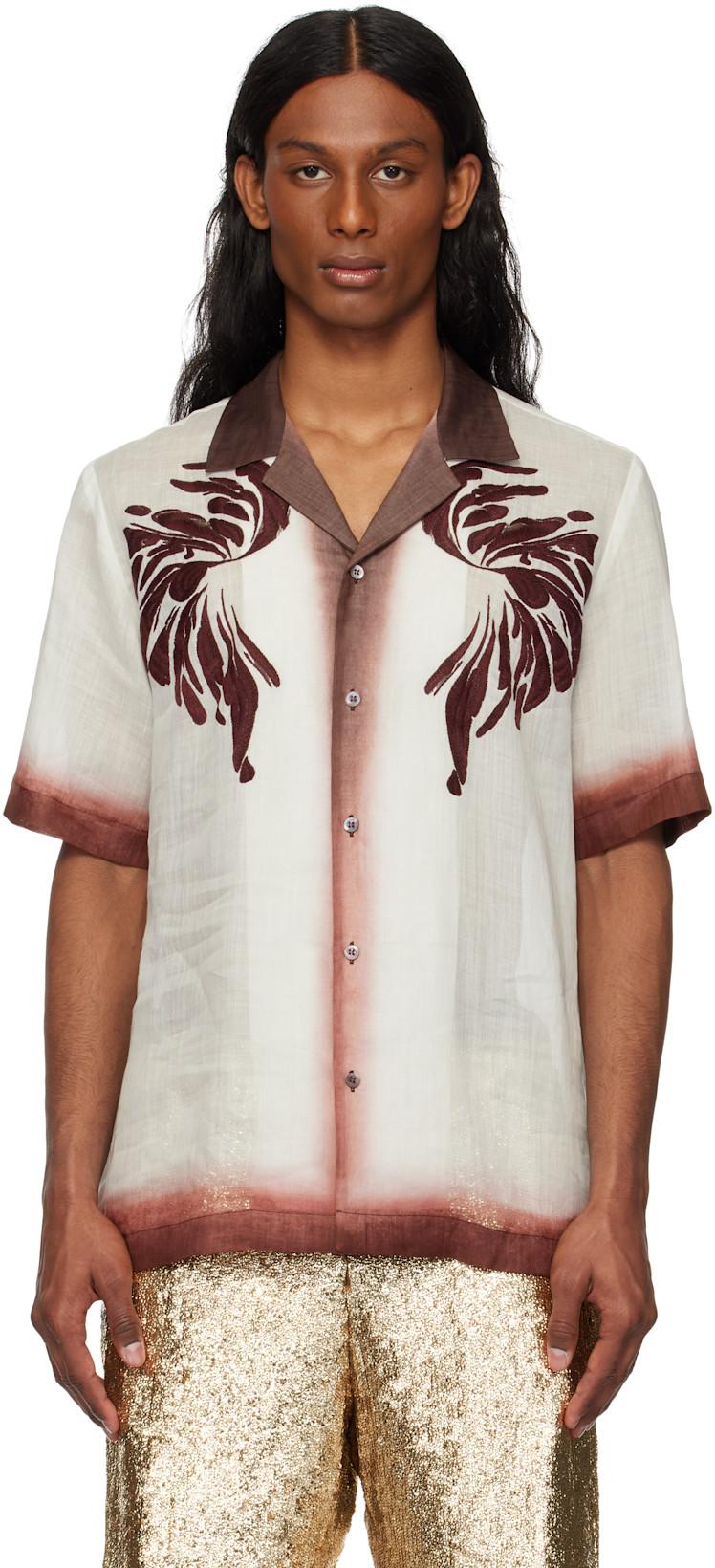 Off-White & Burgundy Embroidered Shirt by DRIES VAN NOTEN