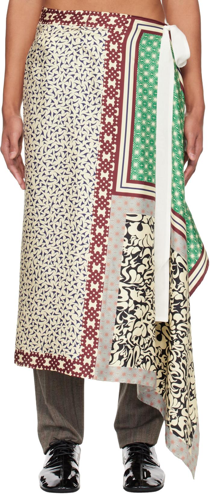 Off-White & Green Long Wrap Scarf Skirt by DRIES VAN NOTEN