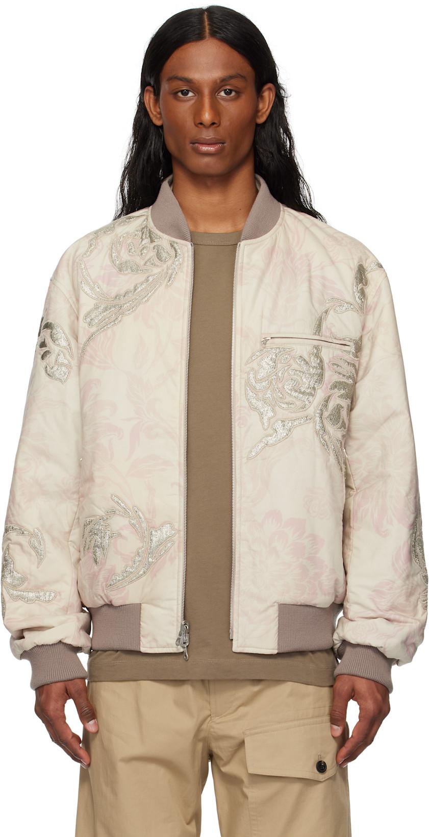 Off-White & Pink Floral Reversible Bomber Jacket by DRIES VAN NOTEN