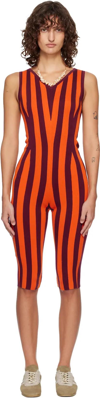 Orange & Burgundy Knitted Jumpsuit by DRIES VAN NOTEN
