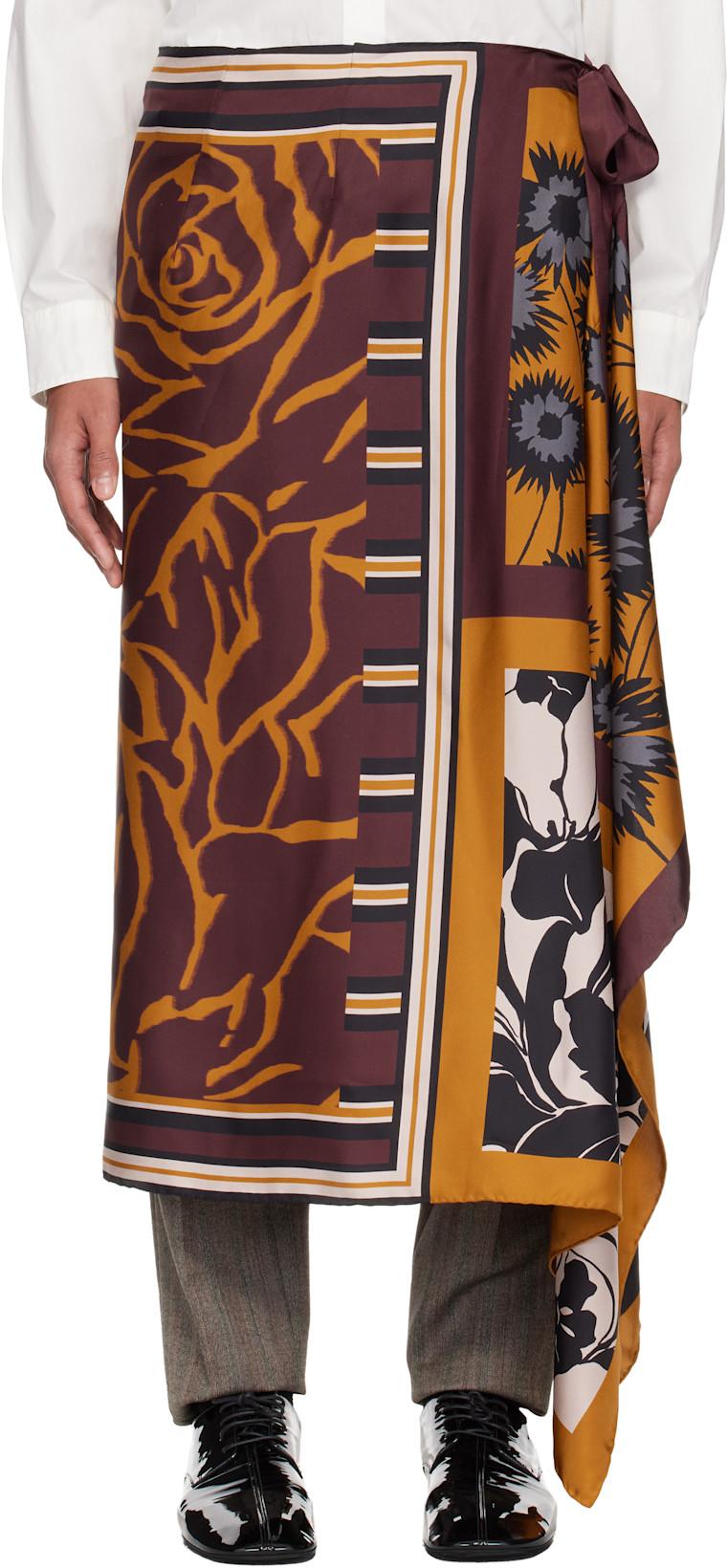 Orange & Burgundy Long Wrap Scarf Skirt by DRIES VAN NOTEN