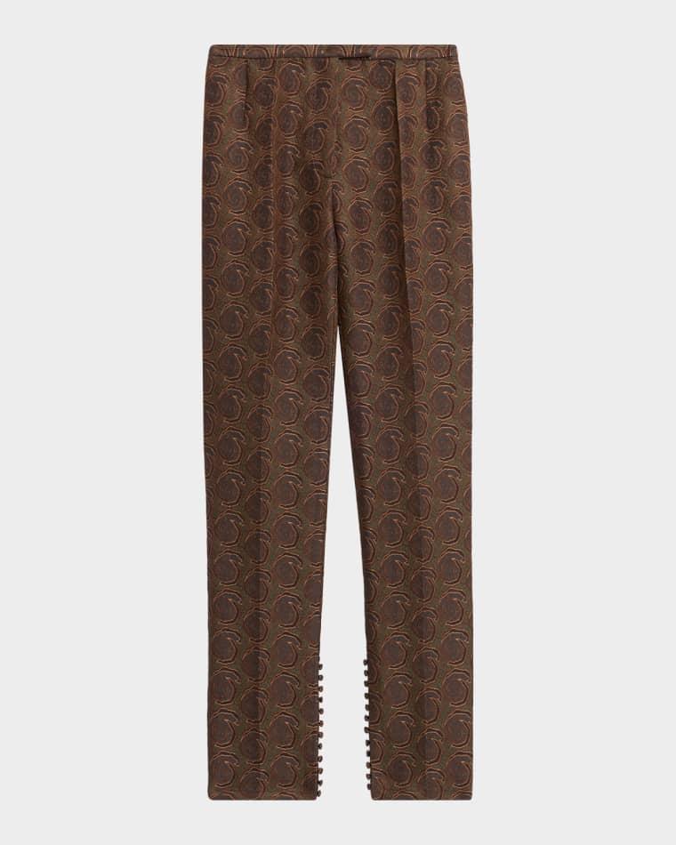 Pandoris Geo Jacquard Skinny-Leg Button-Hem Pants by DRIES VAN NOTEN