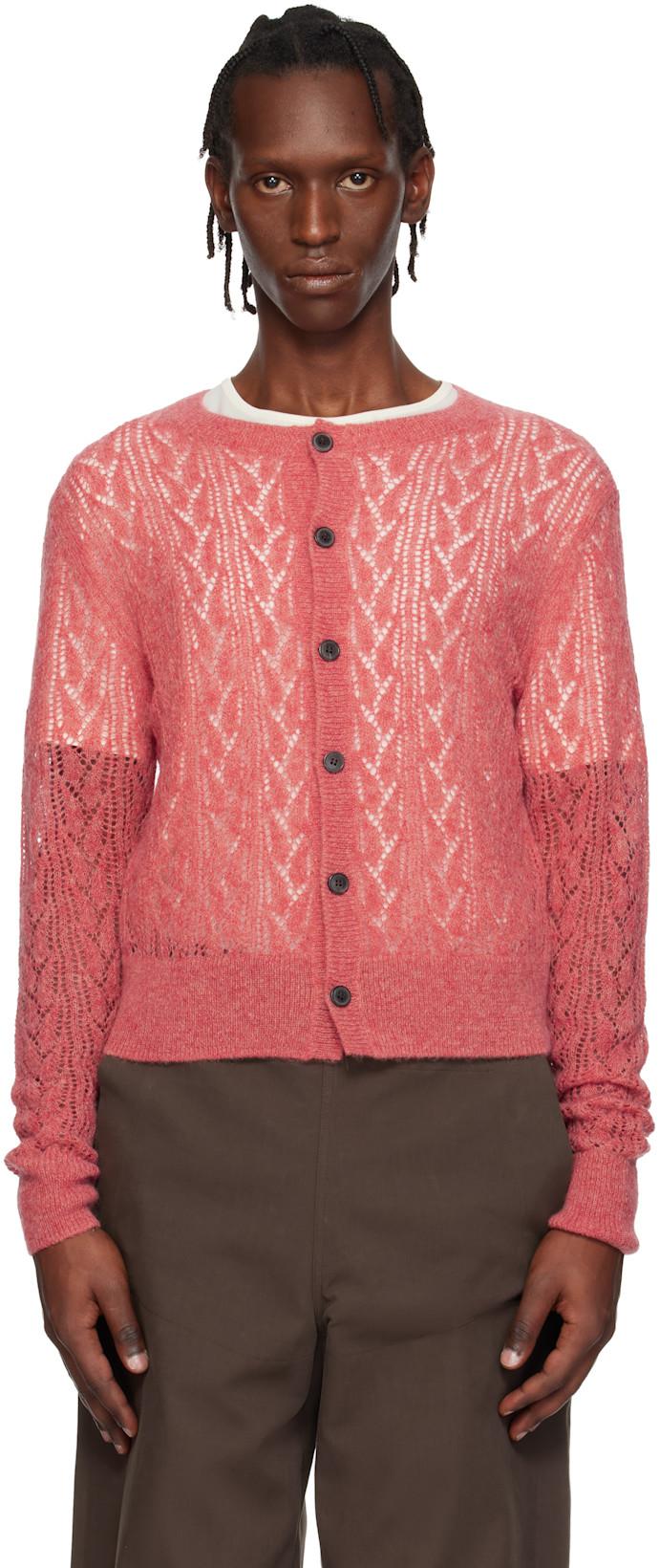 Pink Open-Knit Cardigan by DRIES VAN NOTEN
