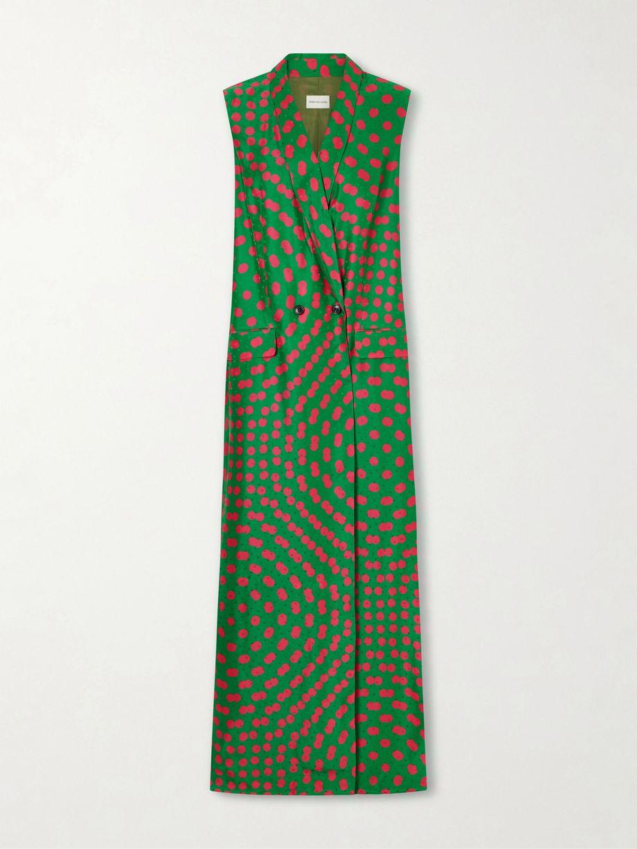 Polka-dot satin-jacquard long coat by DRIES VAN NOTEN