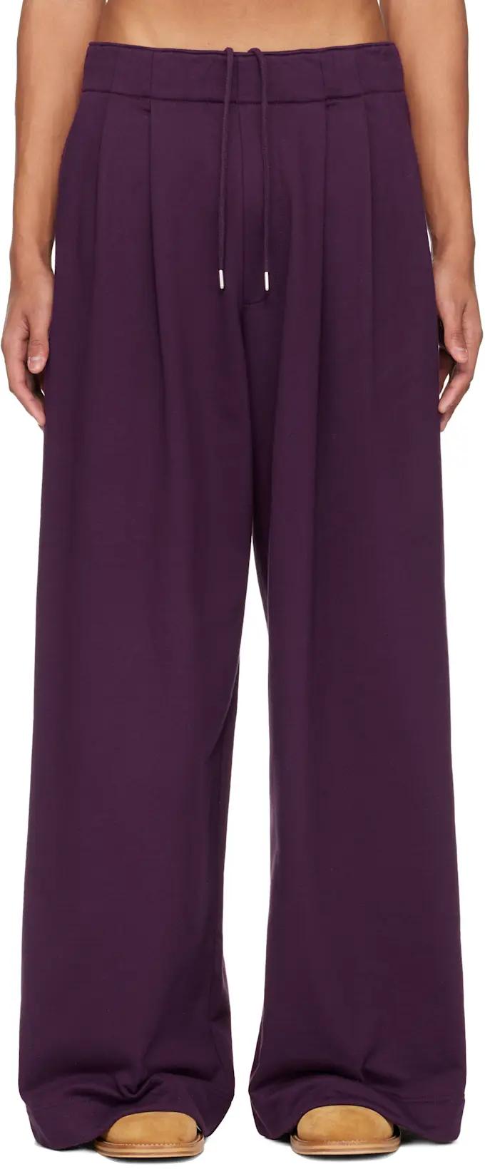 Purple Pleated Sweatpants by DRIES VAN NOTEN