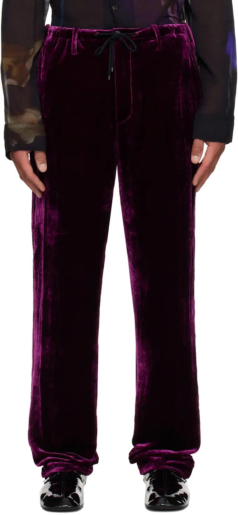 Purple Silk Velvet Trousers by DRIES VAN NOTEN