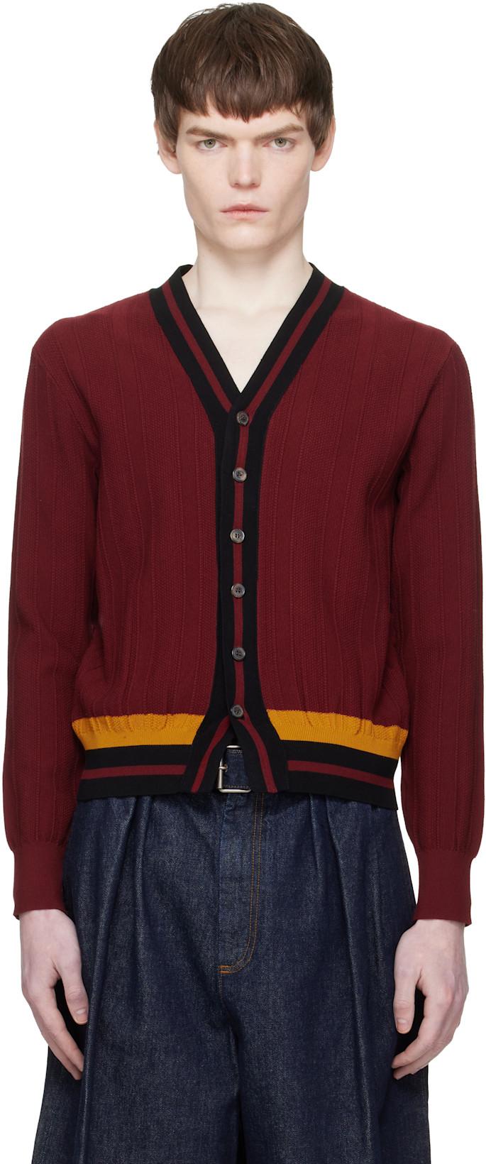 Red Block Stripe Cardigan by DRIES VAN NOTEN