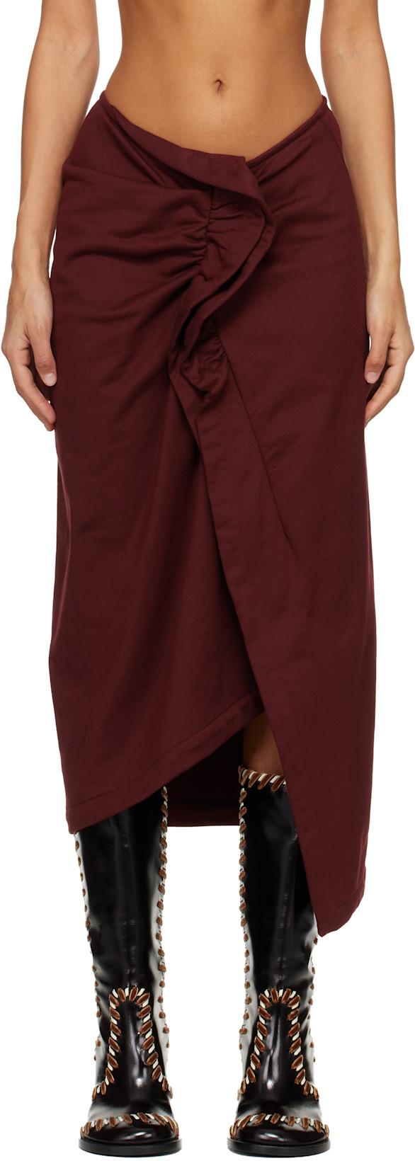 Red Ruffled Cotton Midi Skirt by DRIES VAN NOTEN