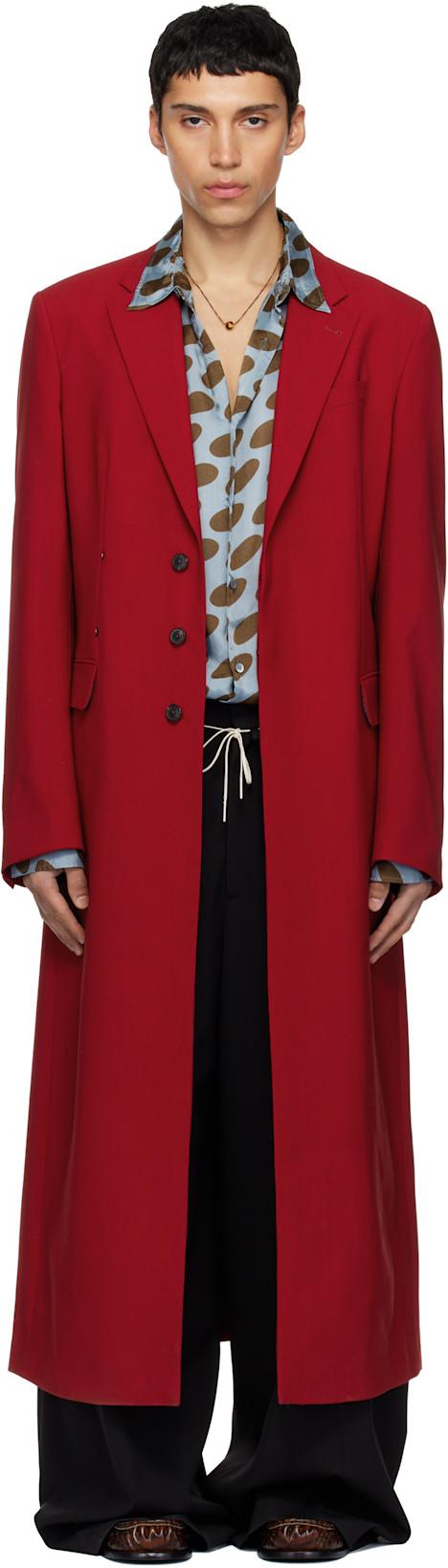 Red Wool Long Coat by DRIES VAN NOTEN