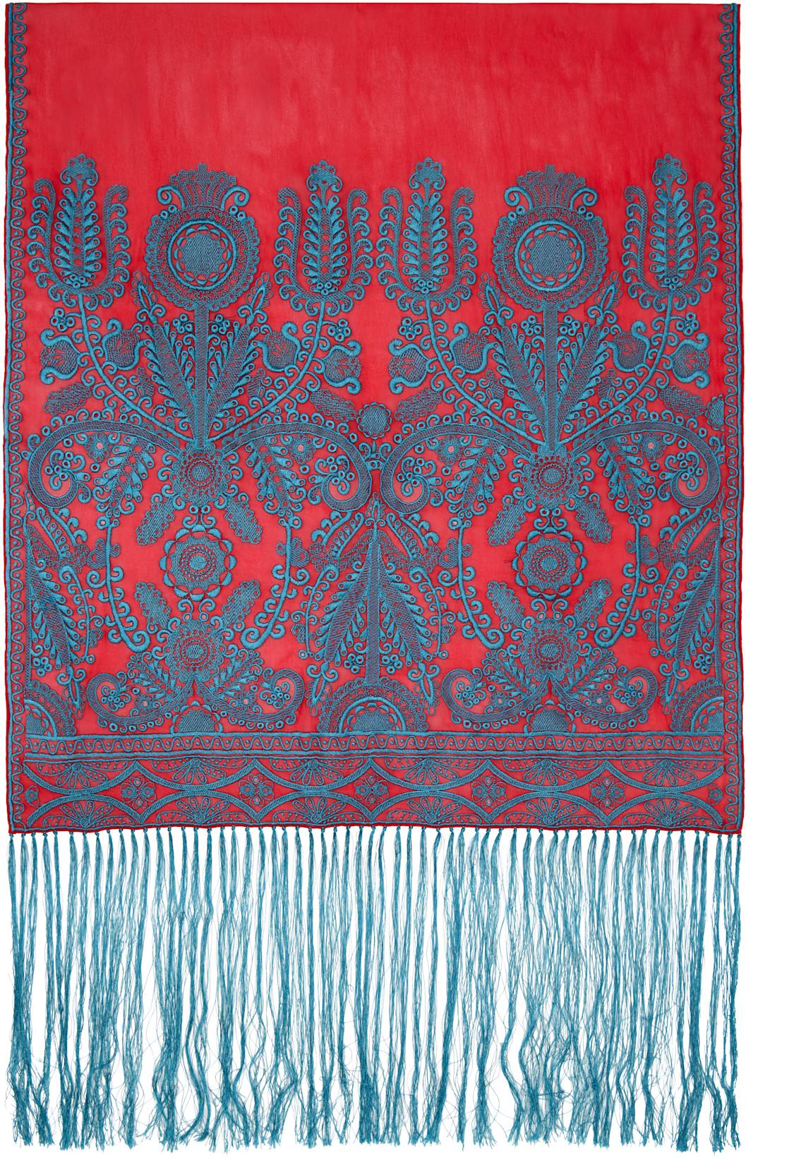Red & Blue Embroidered Scarf by DRIES VAN NOTEN
