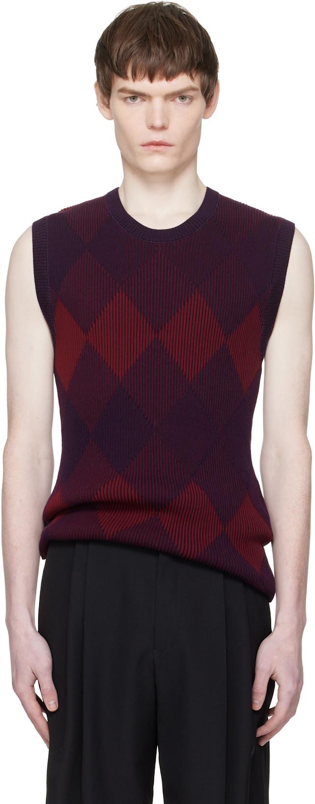 Red & Purple Argyle Sweater Vest by DRIES VAN NOTEN