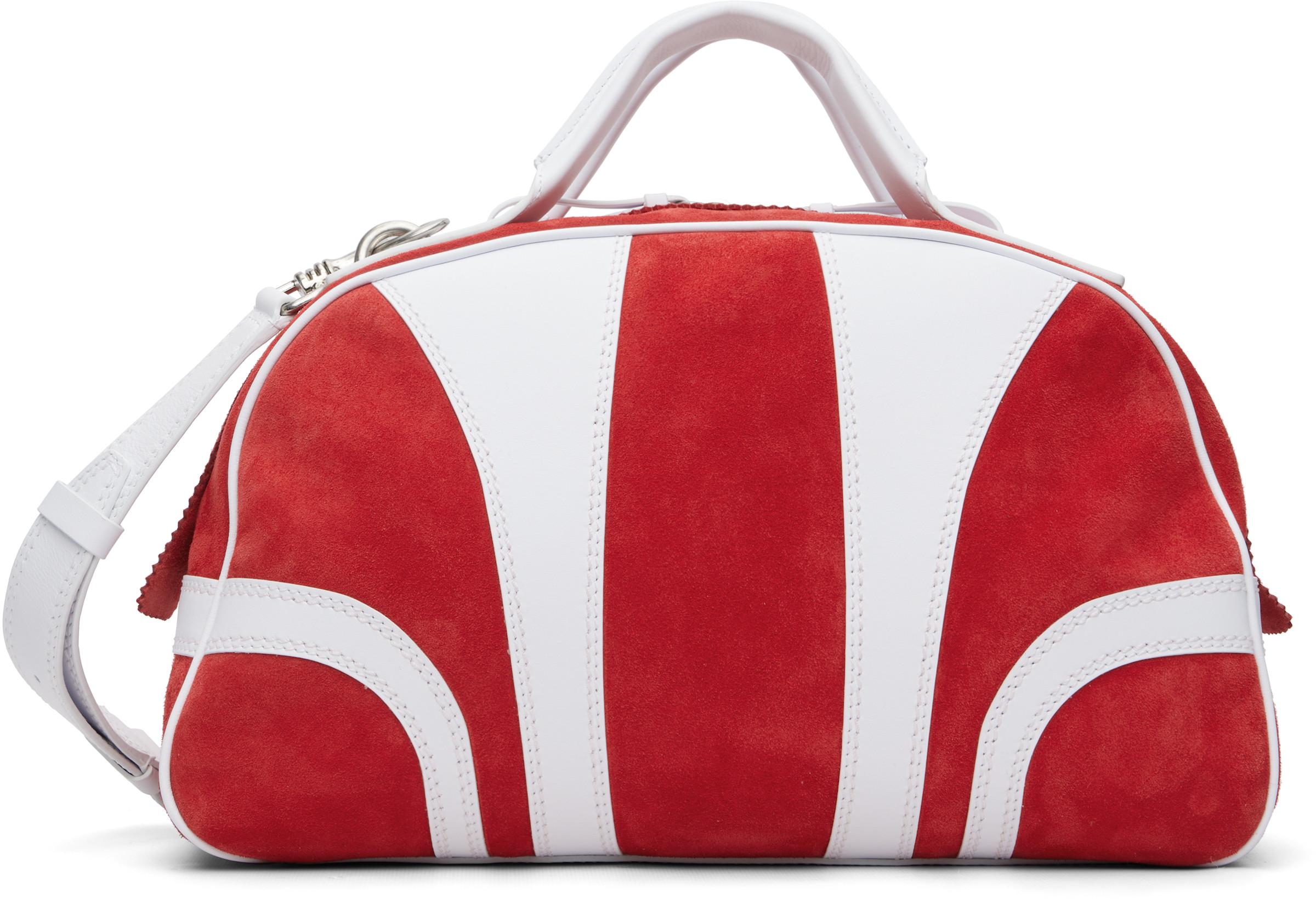 Red & White Suede Duffle Bag by DRIES VAN NOTEN
