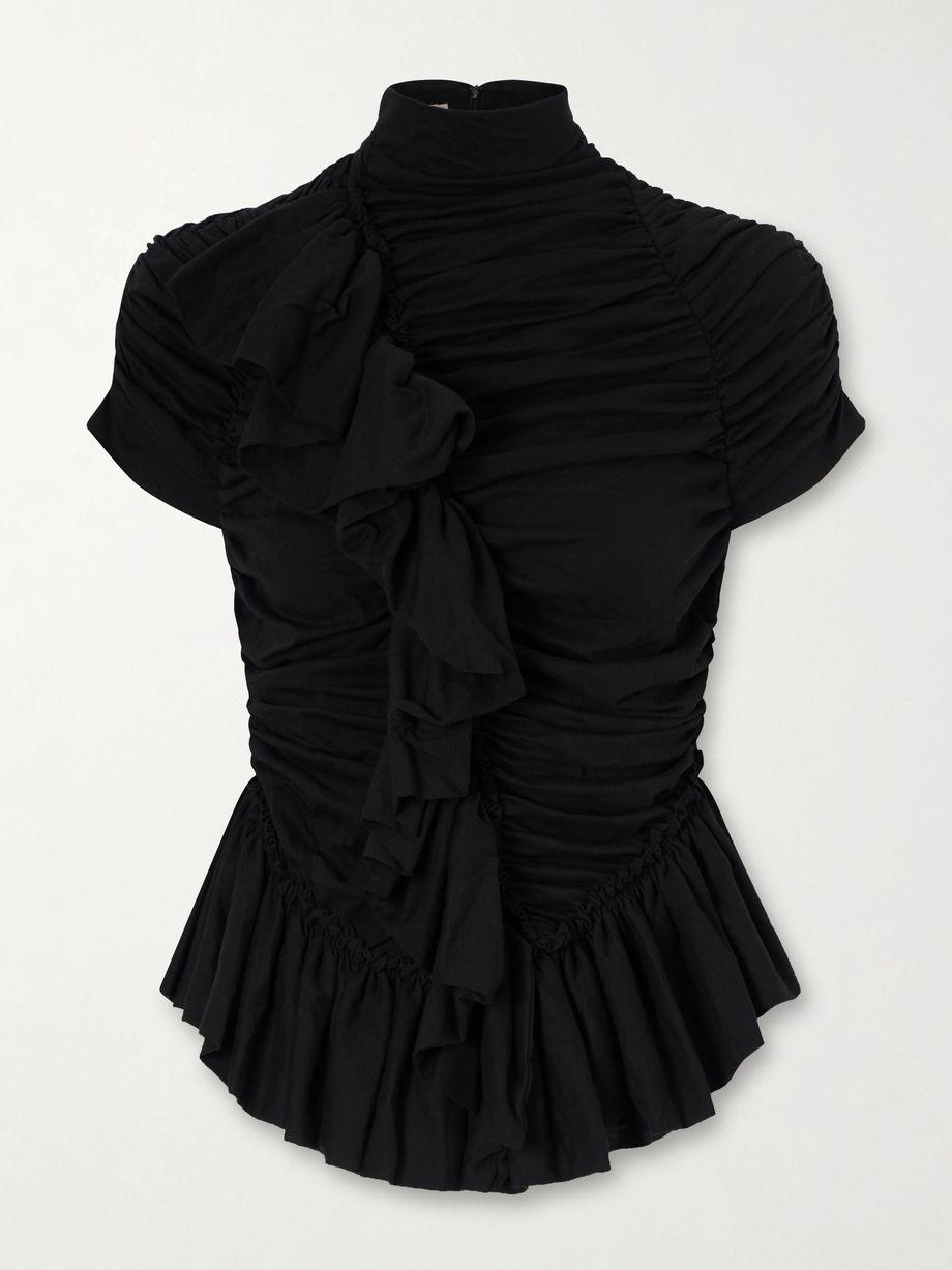 Ruffled draped cotton-jersey turtleneck top by DRIES VAN NOTEN