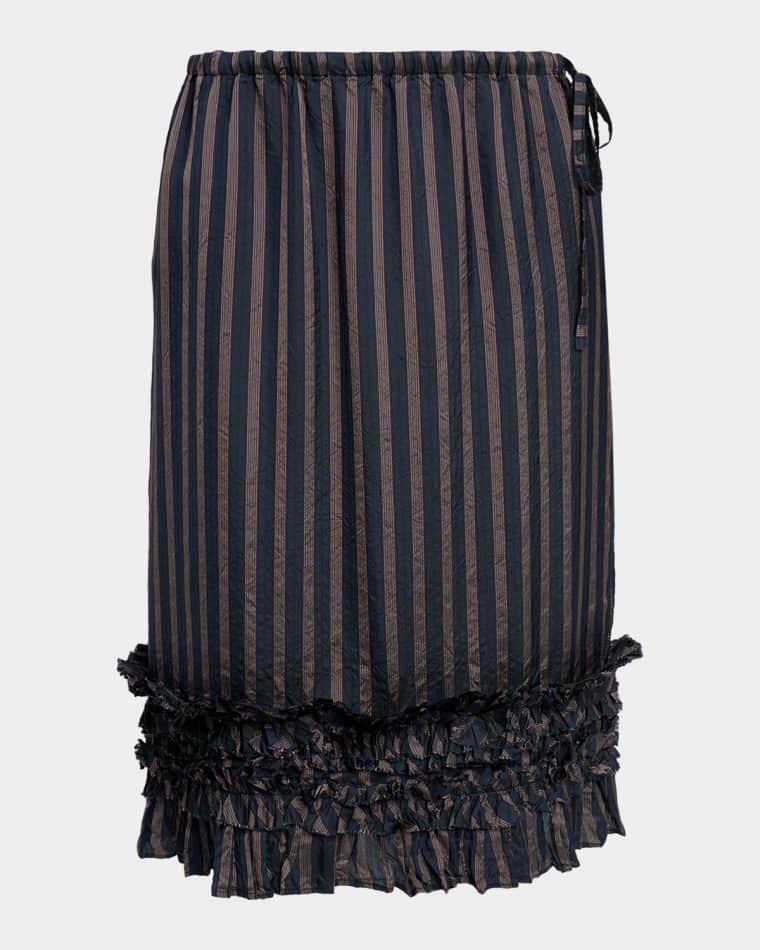 Scotts Striped Ruffle Satin Midi Skirt by DRIES VAN NOTEN