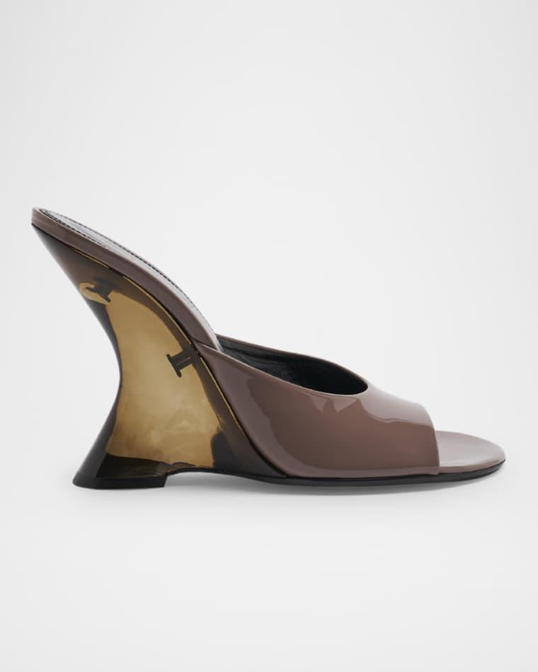 Shiny Leather Lucite-Wedge Mule Sandals by DRIES VAN NOTEN