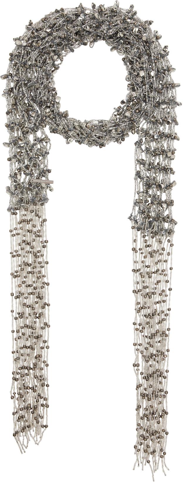 Silver Embroidered Necklace Scarf by DRIES VAN NOTEN