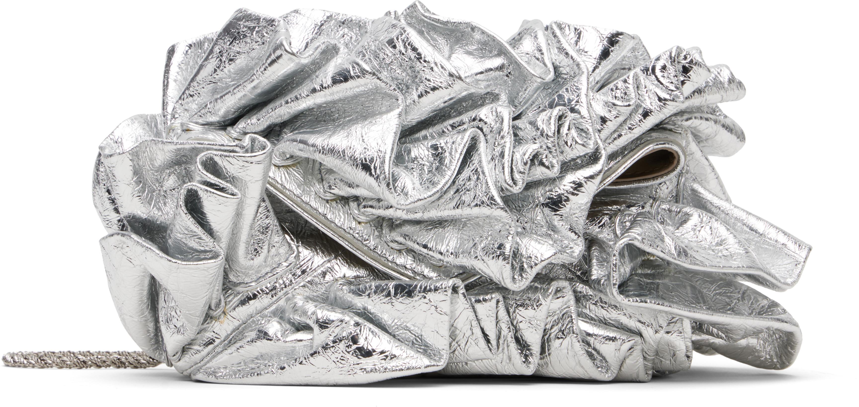 Silver Small Ruffled Clutch by DRIES VAN NOTEN