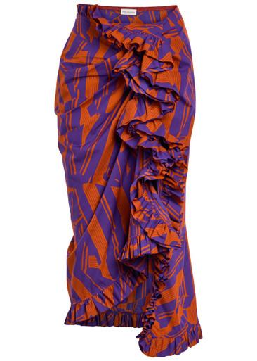 Sina printed ruffed cotton-poplin midi skirt by DRIES VAN NOTEN
