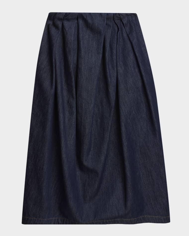 Sonista Pleated Denim Midi Skirt by DRIES VAN NOTEN